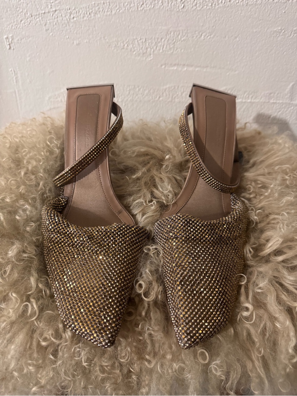 Benedetta Bruzziches Bronze Crystal Mesh Slingback Heels | Pointed Toe